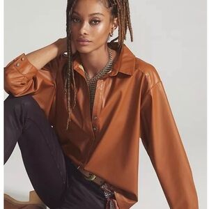 Anthropologie Cedar Brown Faux Leather Popover Shirt - Size Medium